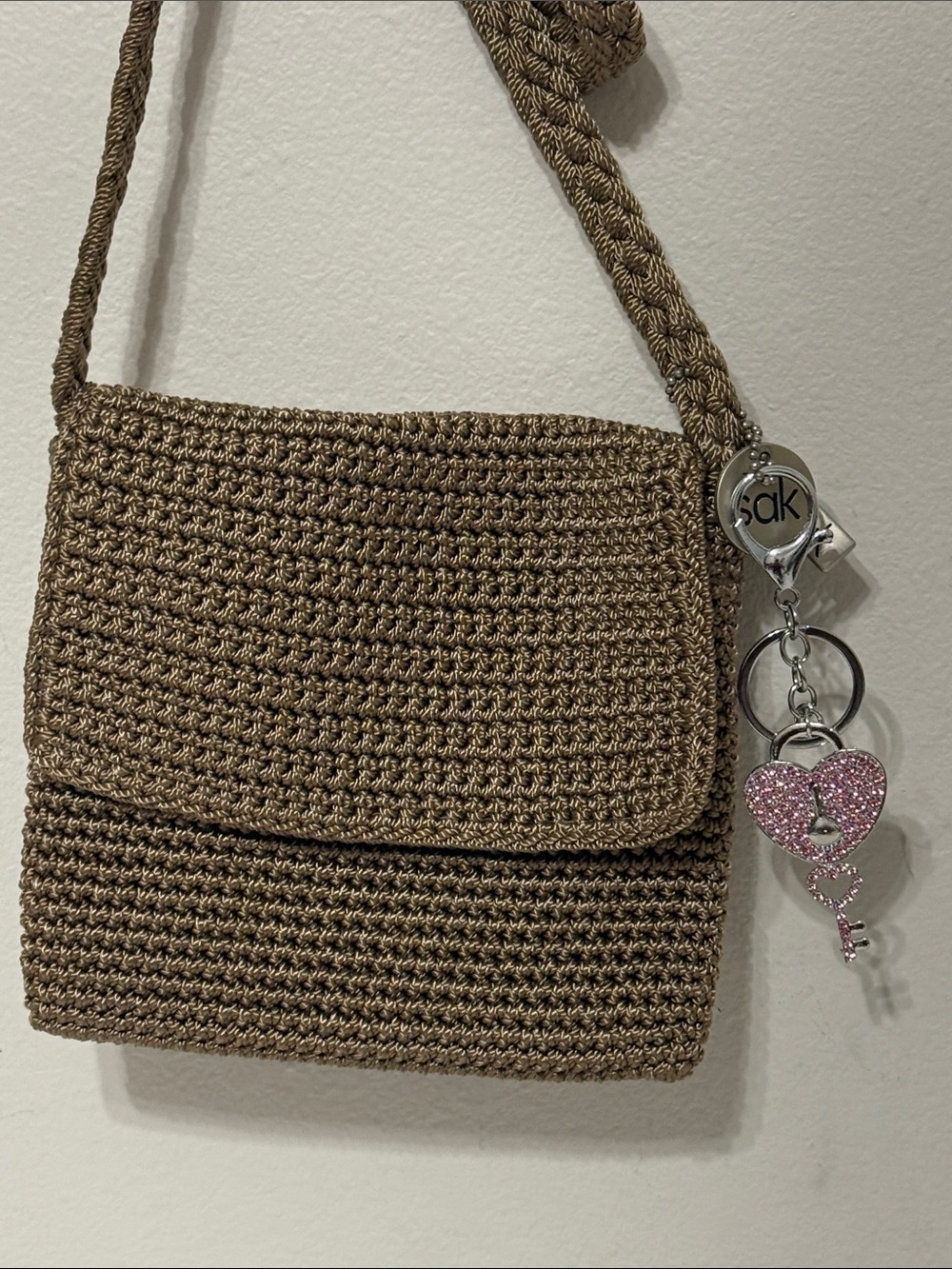 The Sak Brown Handwoven Crossbody with Sparkle Heart Charm